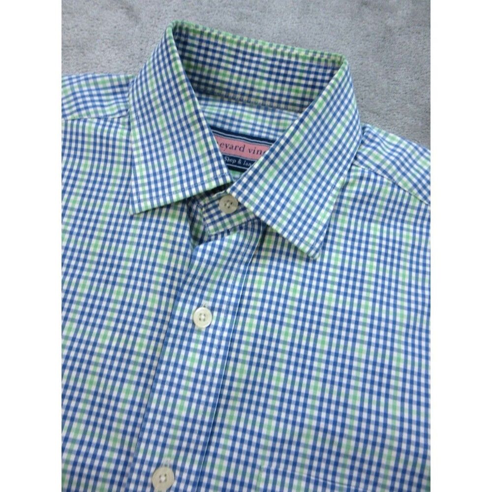 Vineyard Vines Men's Small Burgee Shirt Button Down Long Slv Plaid Blue Green